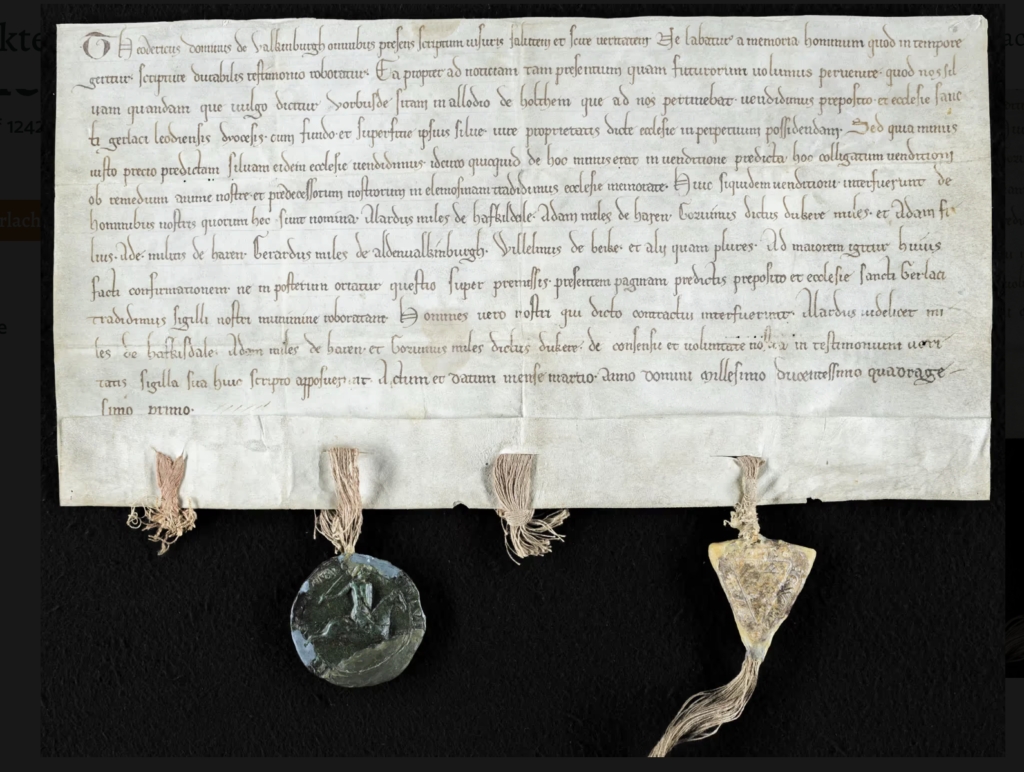 De heren van Valkenburg en Ravensbosch 1242 verkoop vorbusde aan klooster st.gerlach